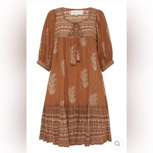 Daughters of India M Mishka Mini Dress Hazelnut Metallic Thread Ethically Made